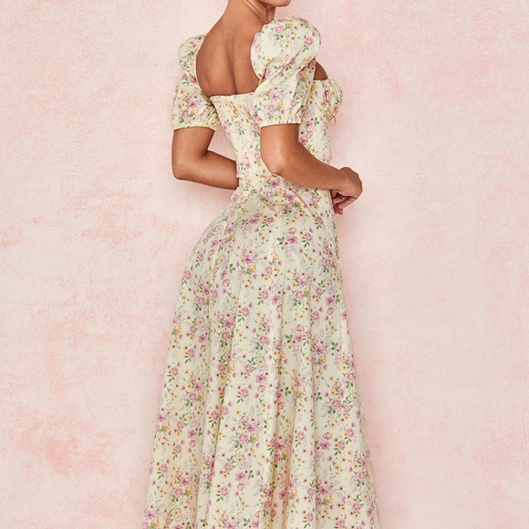 House of CB “Tallulah” Lemon Floral Puff Sleeve Midi Dress – Small - Picture 3 of 13